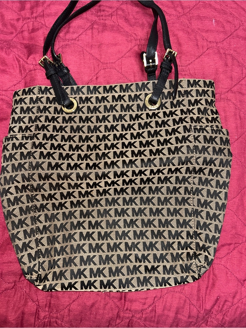 Authentic Michael Kors Beige and Black MK Logo Tote